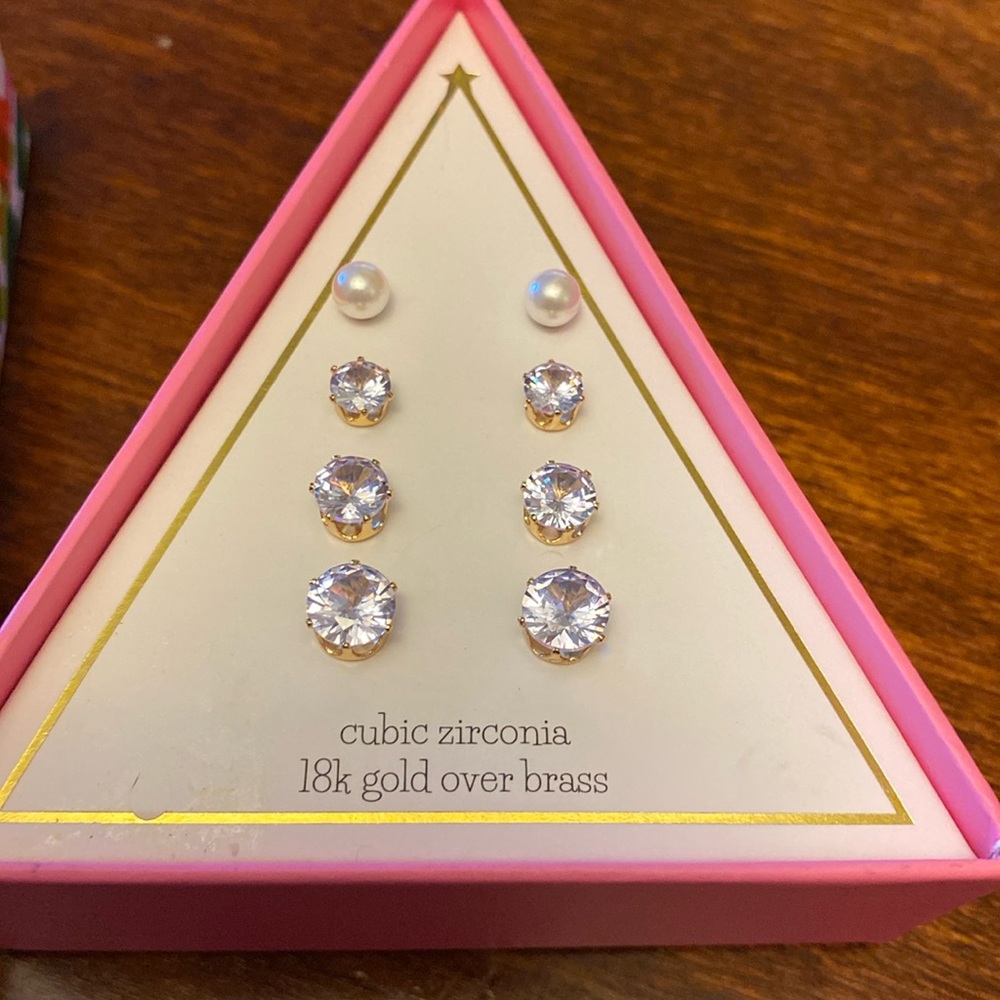 CZ 18K gold over brass earrings set